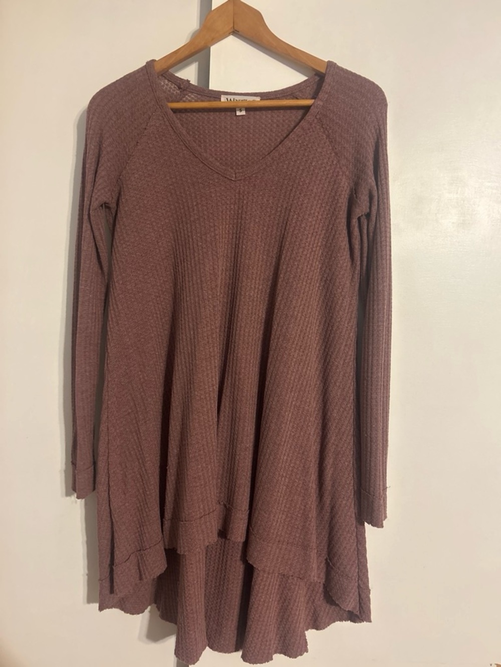 Wonderland Maroon Waffle Knit Long Sleeve Swing Tunic